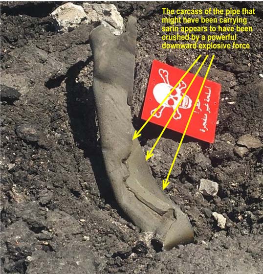 El tubo que habría difundido el gas sarin en Jan Sheijun y que sería la "bomba" arrojada por un avión sirio, según la Casa Blanca