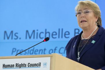 Michele Bachelet, Presidente of Chile speaks during Special Session of the Human Rights Council. 29 March 2017.