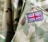 Union Jack flag on the sleeve of British military camouflage uniform shirt sleeve