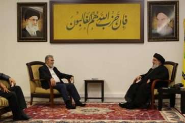 El secretario general de Hezbolá, Sayyed Hasan Nasralá, recibió al líder del movimiento de resistencia palestina Yihad Islámico, Ziad Najalá
